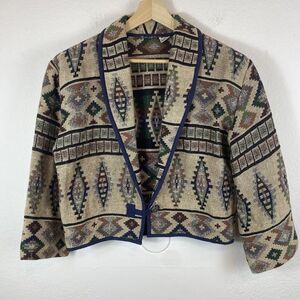 Vtg Women's Medium Tapestry Crop Jacket Bolero‎ Southwestern Aztec Boho Cotton